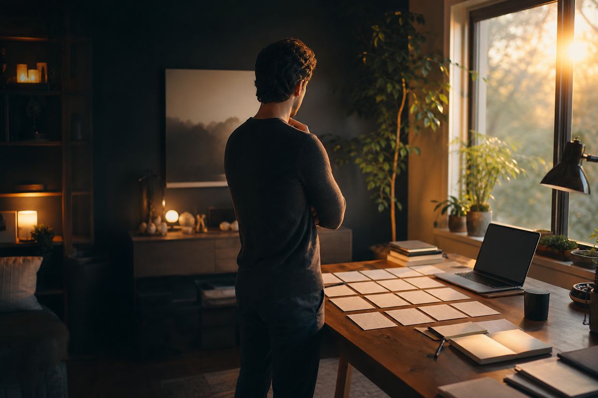 A person arranging a life system in a warm home office